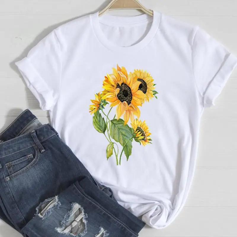 Clothing Floral Women Print European and American Short-sleeved T-shirt Women Clothing Tops Oversized T Shirt