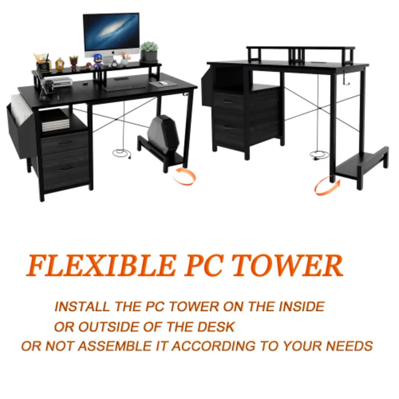 47.3" Computer Power Outlet  Monitor Stands  Shees  Office Desk/writing Table/gaming Desk With Drawers  Large Side Pocket 2