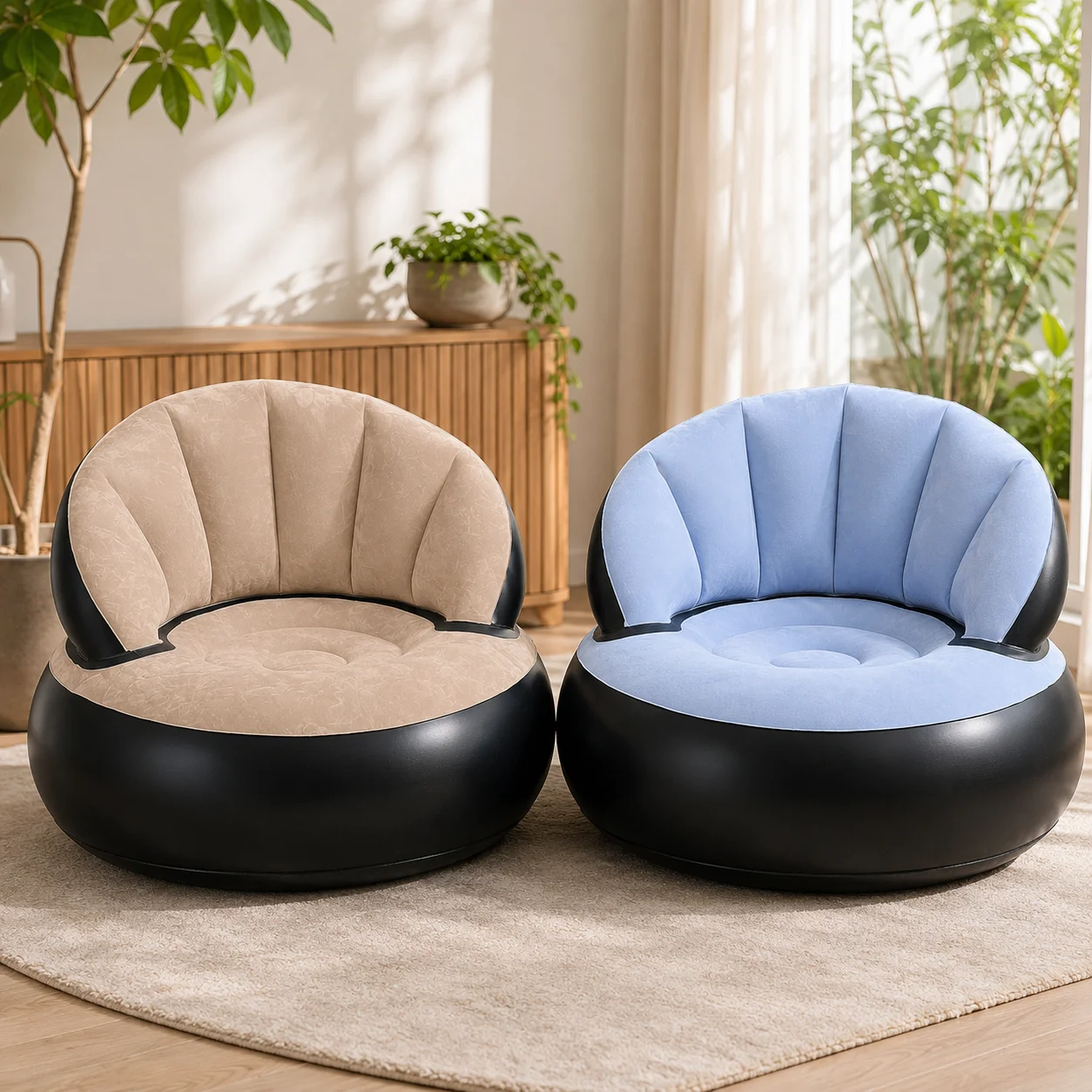 1 chaise longue gonflable avec pompe à air, siège de canapé simple floqué avec dossier de soutien pour chambre à coucher, salon et terrasse