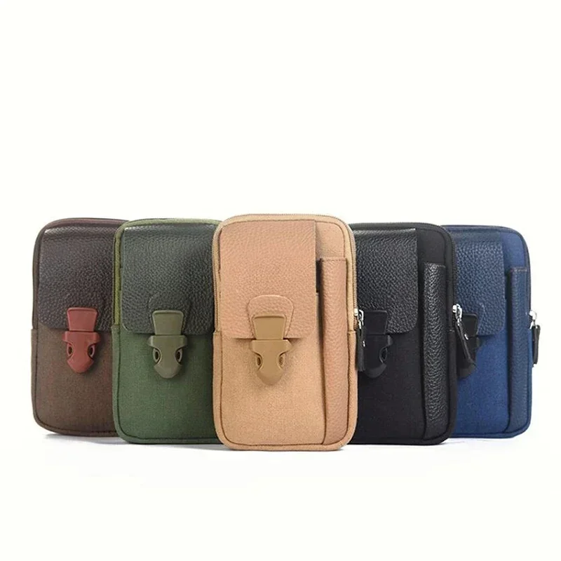 Casual Male Waist Pack Zipper Small Solid Color Card Holder 4 Inch Phone Packs Belt Fanny Purse
