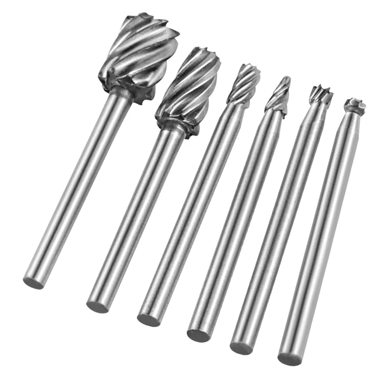 6PCS Rotary File Cutter HSS Dremel Milling Rotating Burrs Grinding Head Wood Carving Knife Cutter Tools Engraving Accessories