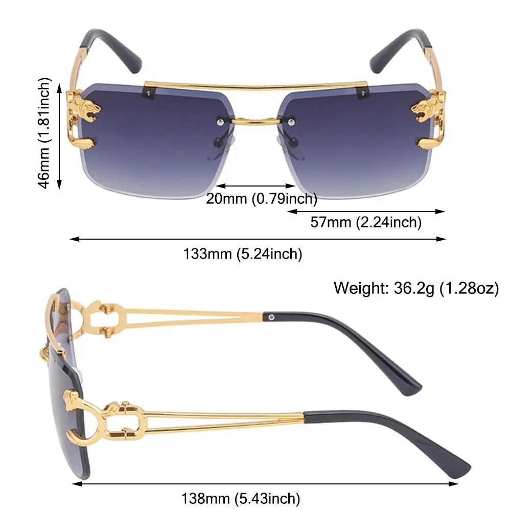 Steampunk Gold Lion Rimless Square Luxury Sunglasses