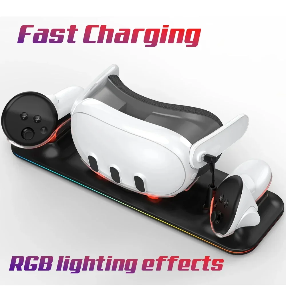 Wireless Charging Dock Meta Quest 3 RGB Oculus VR Accessories Charger Station Controller Battery Pack Fit Elite Head Strap vr battery charger station