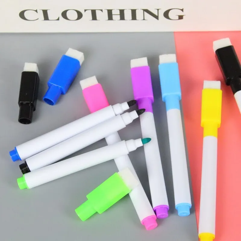 1 Set Lytwtw's Creative With Brush Water-based Small Erasable Pen School Office Supplies White Board Marker Whiteboard Pen