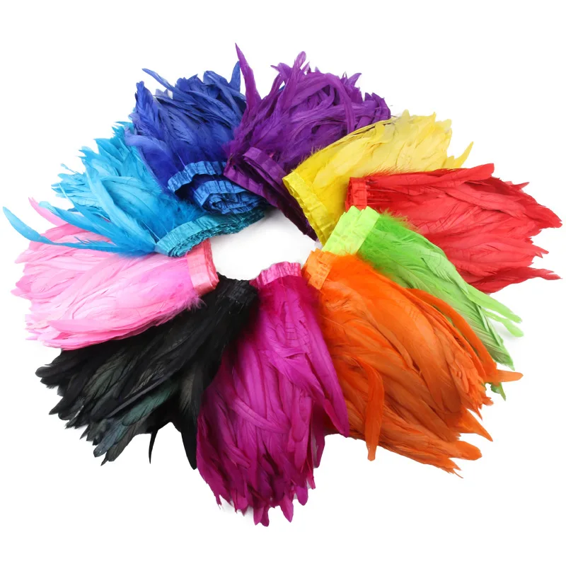 

2meter Pheasant Rooster Tail Black Feather Ribbon Trim 20-25cm DIY Decor Feathers for Crafts Dress Skirt Carnival Costumes
