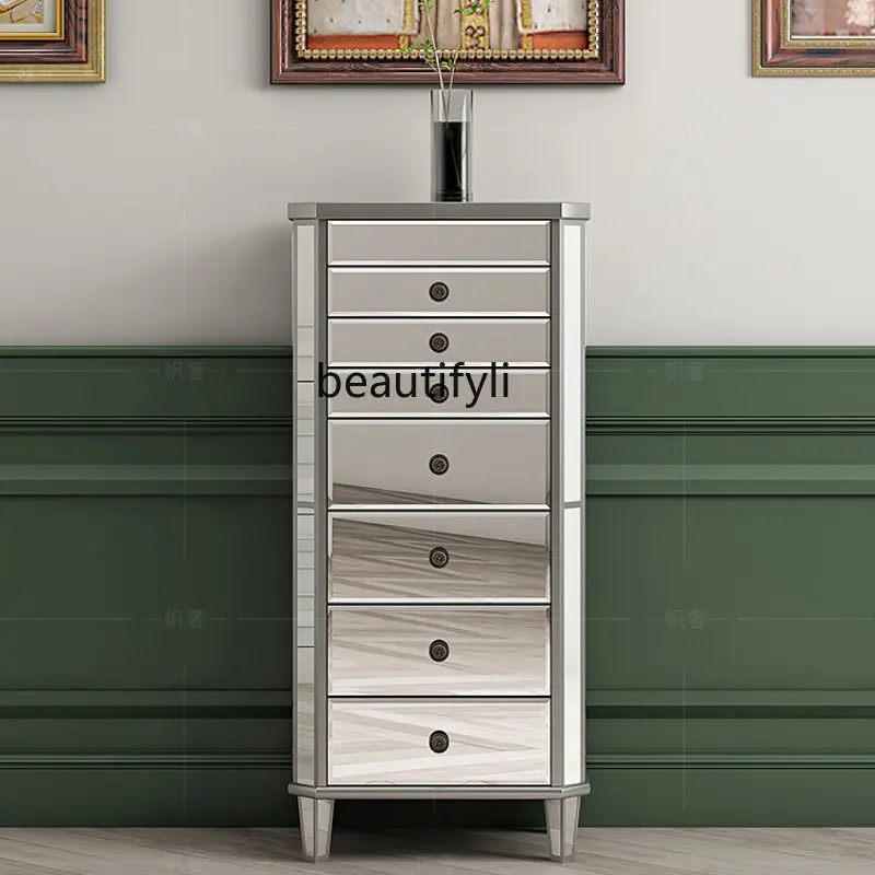

yj French Retro Jewelry Cabinet Multi-Functional Jewelry Cabinet Mirror Storage Cabinet Light Luxury 7-Drawer Cabinet
