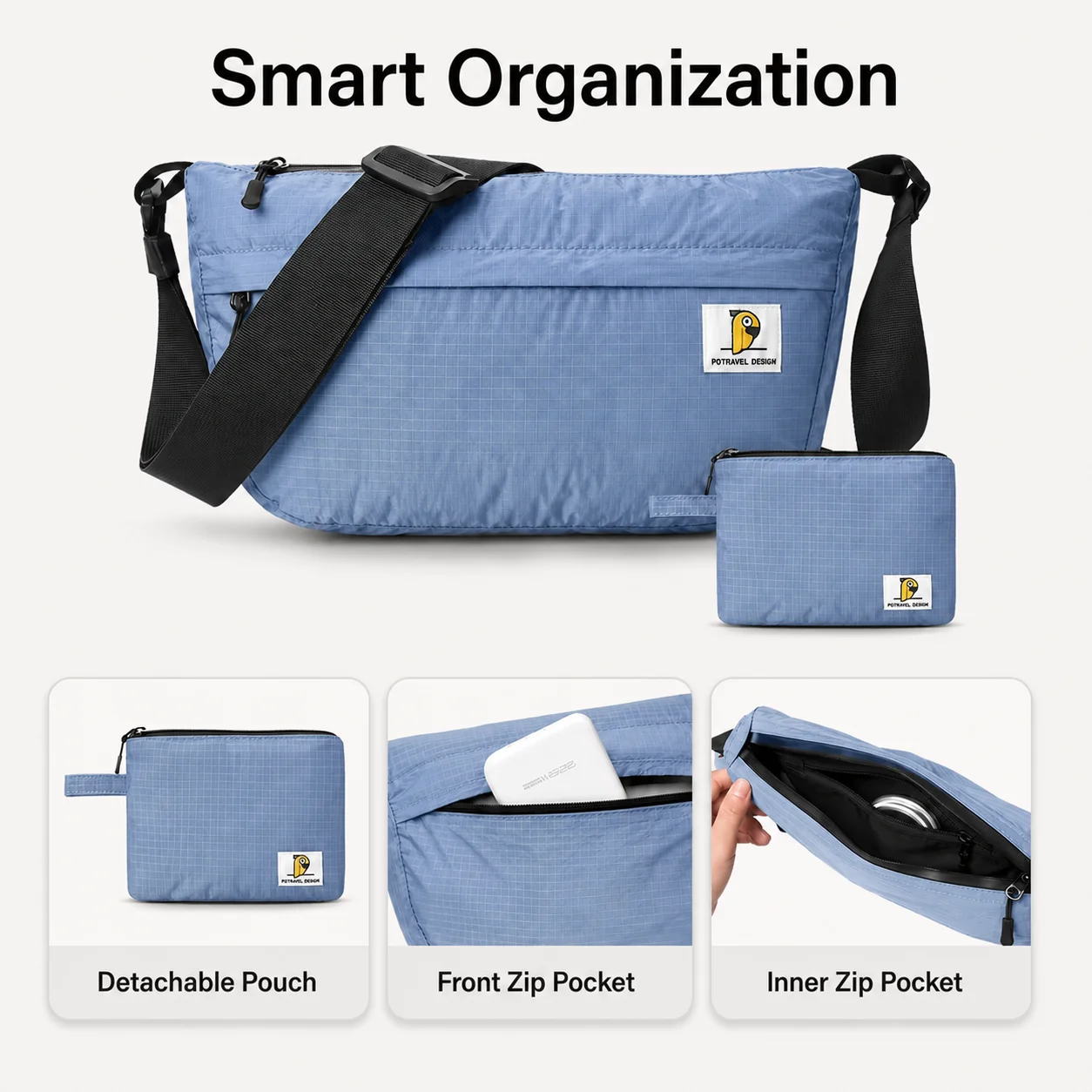 Ultralight Waterproof Crossbody Sling Bag with Storage Pouch