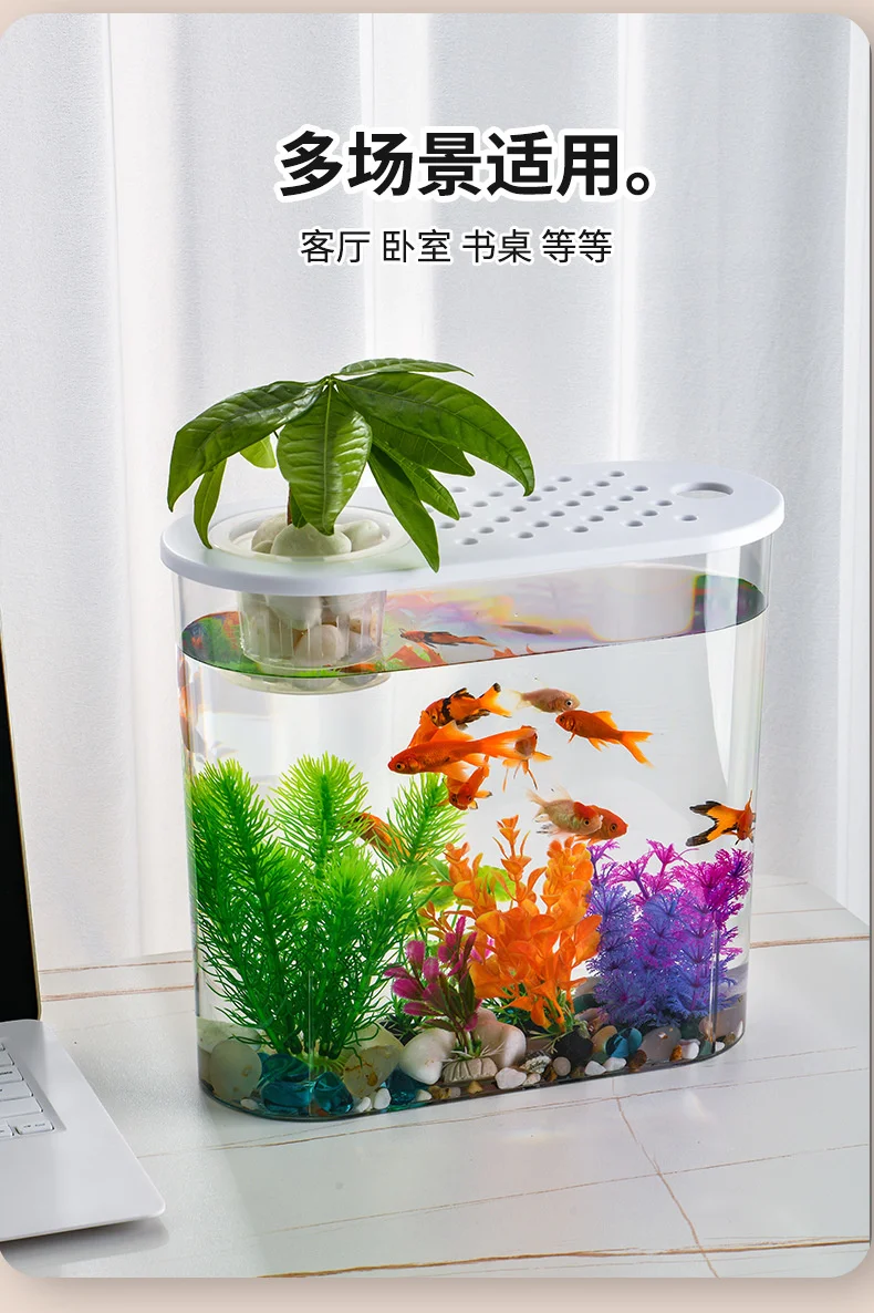 Title 7, Creative Desktop Goldfish Tank With Green Plant...