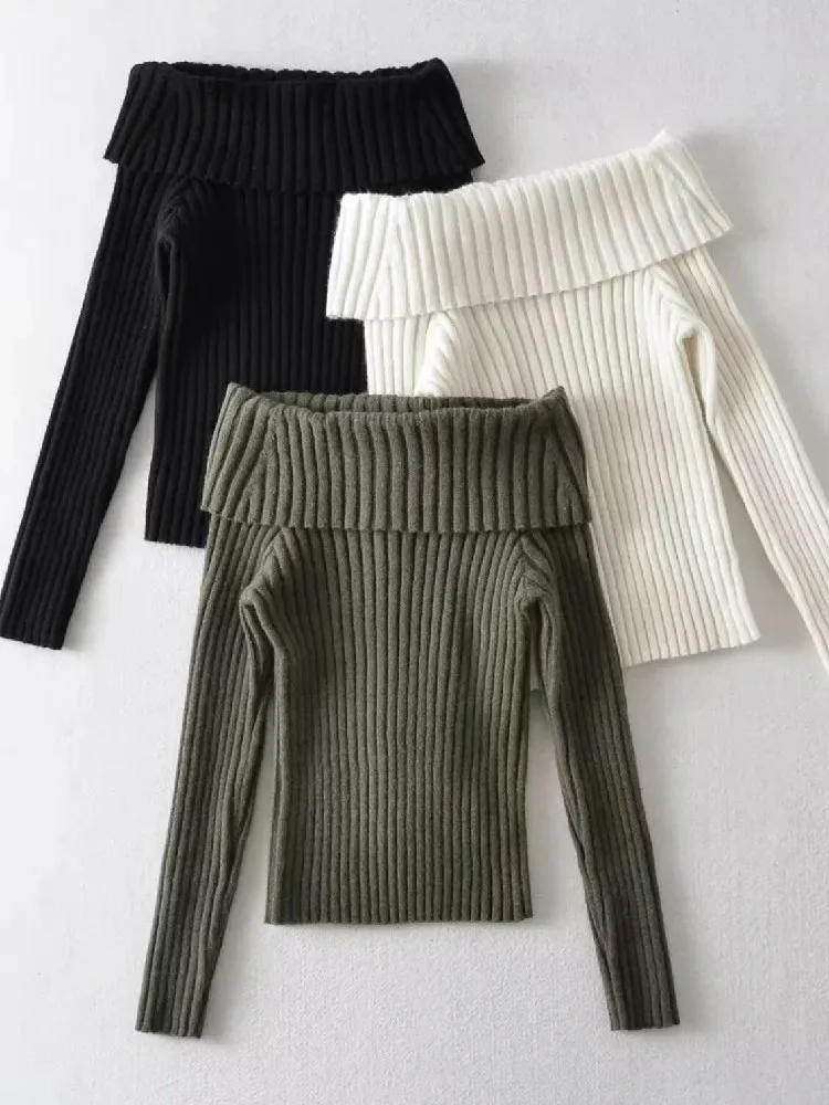 トップス WULLFULLY rib off shoulder color knit S8ac1d8a4a9be464e9053f2a54b0ea