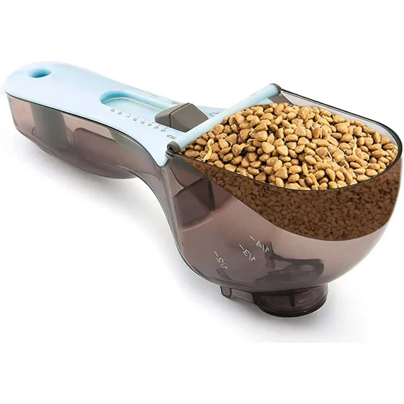 Adjustable Pet Metering Spoon with Plastic Measuring Pet Scoops Cups for Pet Accessories Cat Food Spoon Dog Food Gram Spoon