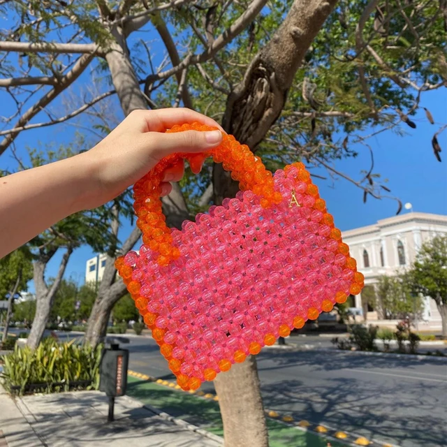 Fairy Vintage Hollow Out Handmade Beaded Tote Bag Square Contrast Color  Handle Ladies Summer Kawaii Sweet Crossbody Bags - Tote Bags - AliExpress