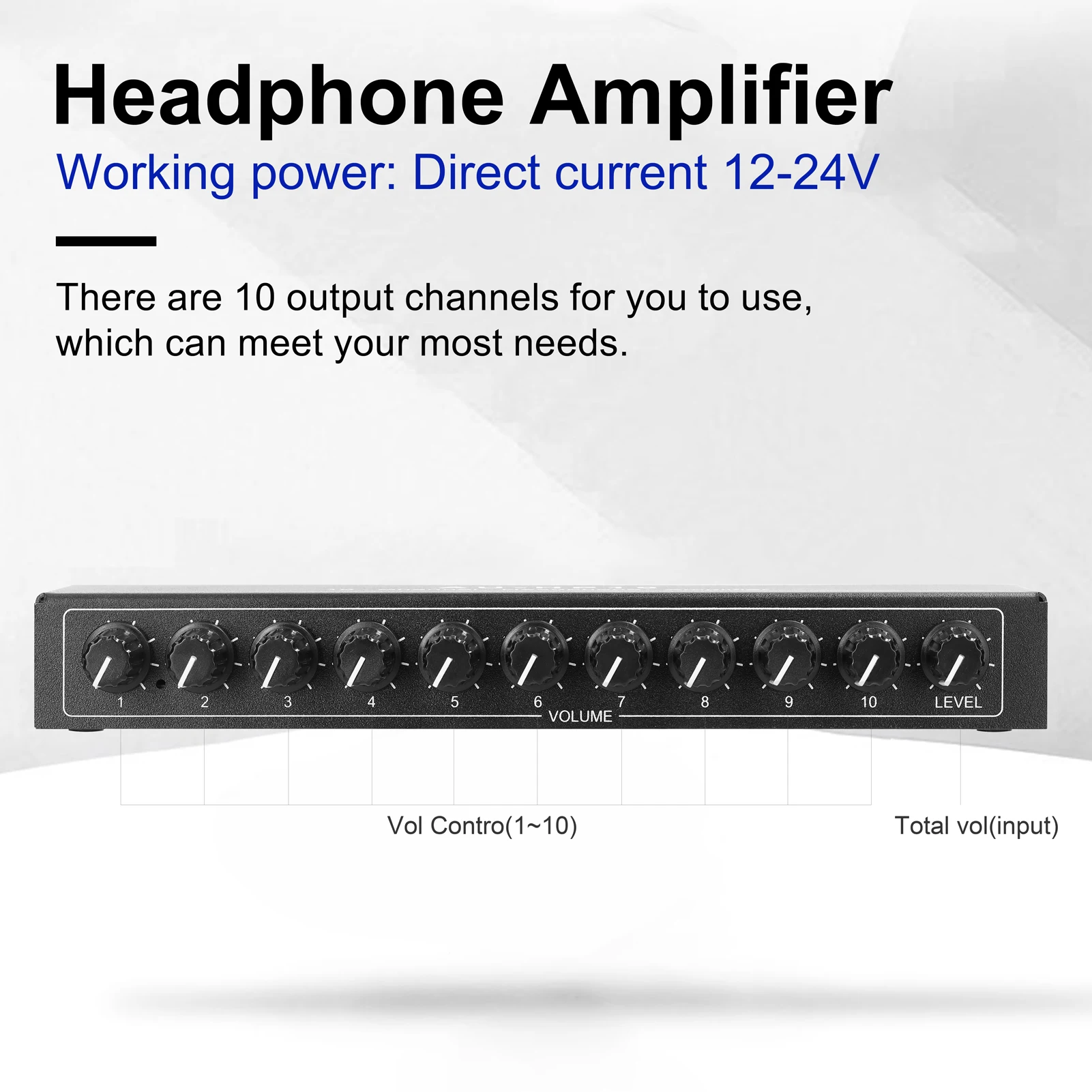 

3.5mm Stereo Headphone Amplifier 10 Ways Output Multi-Channels Audio Distributor Independent Control Amplifier for Home Desktop
