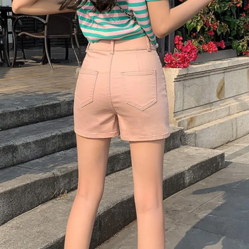 여성용 짧은 데님 청바지, 슬림 용수철, 심플 스트레치, 슬림 스키니, 스몰 반바지, 더티핑크 여름