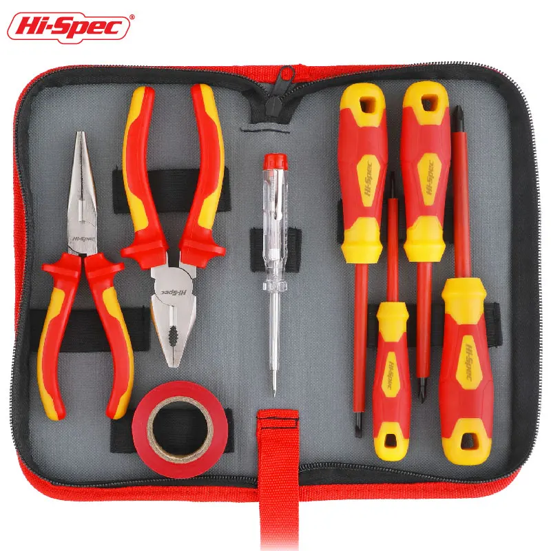 Hi-Spec 8pc Insulated Electrician Tool Set Slotted Philips Screwdriver Set Combination Long Cutting Pliers Hand Tools