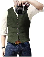 Men's Suit Vest Military Green Single Breasted Blended  Men Vest Denim Jeans Waistcoat Jacket Slim Fit Casual Formal Business 1
