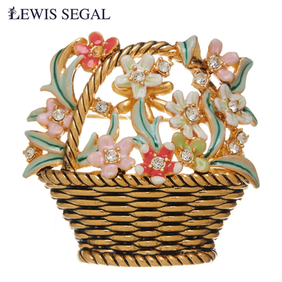 LEWIS SEGAL 여성용 화려한 꽃 바구니 브로치 핀 에나멜 쥬얼리 18K 브로치, 카디건 스카프 원피스 의류 액세서리