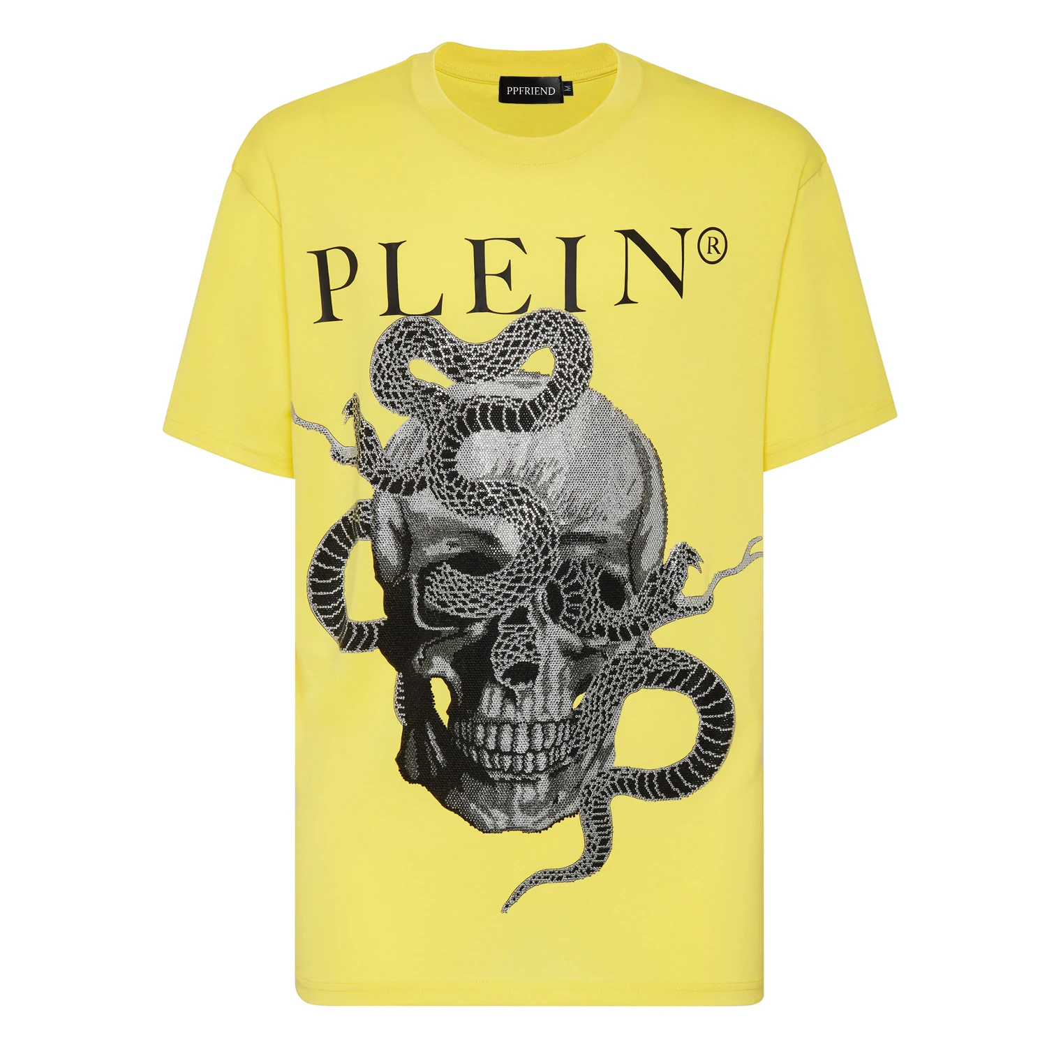 

PLEIN BEAR Men's Yellow T-shirt SS Skull Snake with Crystals 100% Cotton T-shirts Men Tops Comfortable Tees 918