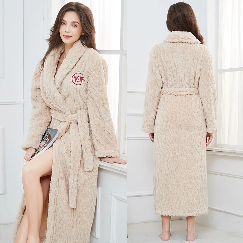 

Long Kimono Thicken Coral Fleece Bathrobe Men Warm Nightgown Winter Sleepwear Women Loose Peignoirs Couple Shower Robes Oversize
