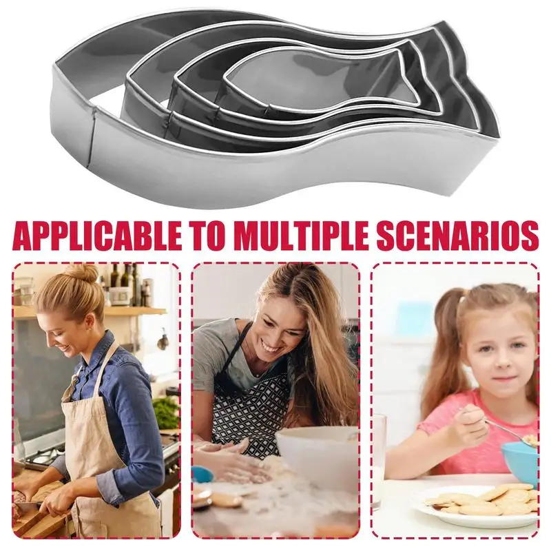 Fish Cookie Cutter For Kids Biscuit Fondant Bread Sandwich Mold Stainless Steel Fish-shaped Biscuit Molds Special Molds 4 PCS
