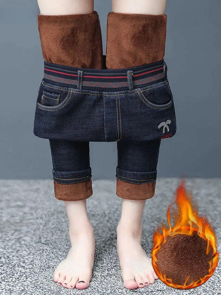

Зимние Бархатные узкие джинсы с высокой талией, эластичные теплые толстые леггинсы, джинсовые штаны, винтажные штаны с плюшевой подкладкой, новинка
