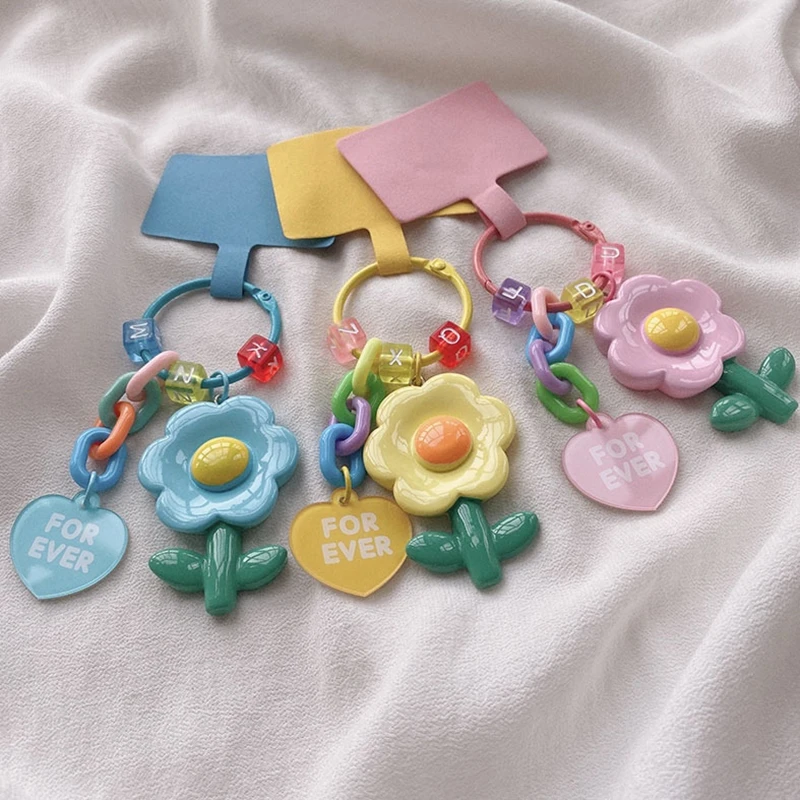 Korean Cute Flower Hanging Phone Chain Case with Anti-Lost Strap