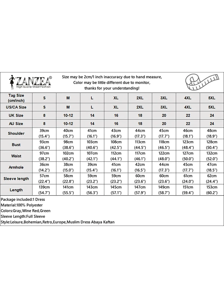 ZANZEA Women Vintage Floral Printed Muslim Abaya Dress Bohemian Loose Casual Vestido Kaftan Long Sleeve Maxi Sundress Robe Femme