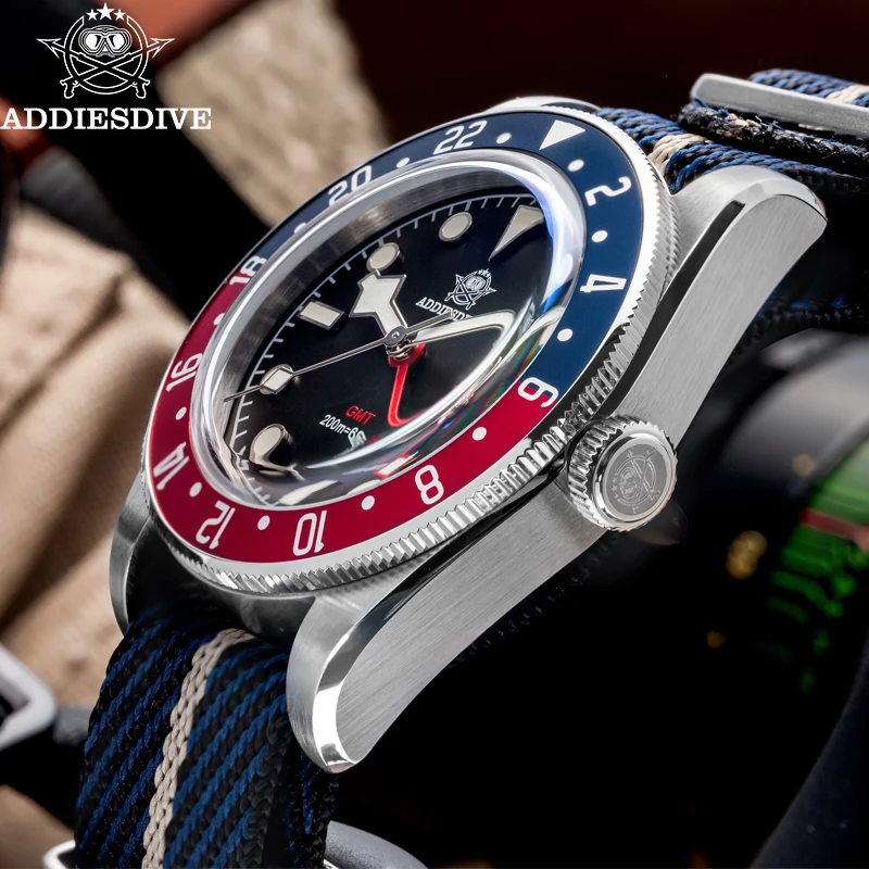 ADDIESDIVE TOP Brand GMT Men Quartz Watch Bubble Mirror Glass Luminous relojes hombres 20Bar Waterproof Luminous AD2044 Watches