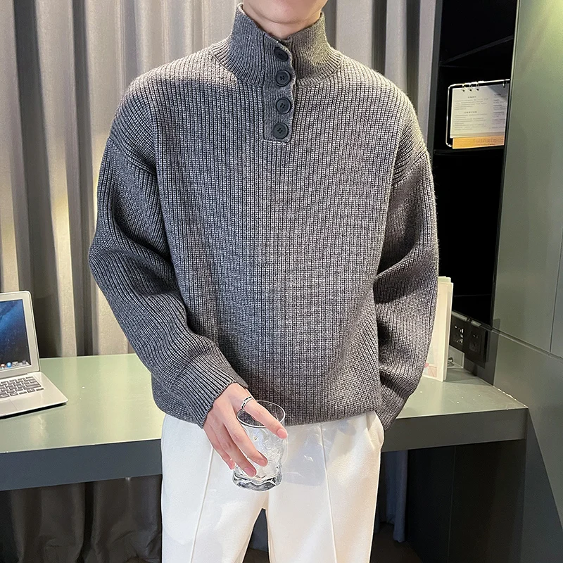Winter Men\'s Highneck Sweater Thick Turtleneck Male Casual Knitted Pullovers Vintage Jumper Black Red White Knitwear Clothing