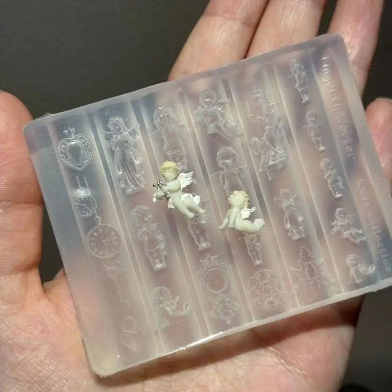 1Pc 엔젤 시계 3D 실리콘 네일 몰드 하트 잠금 네일 템플릿 DIY 네일 아트 장식 스탬핑 플레이트 매니큐어 디자인 도구