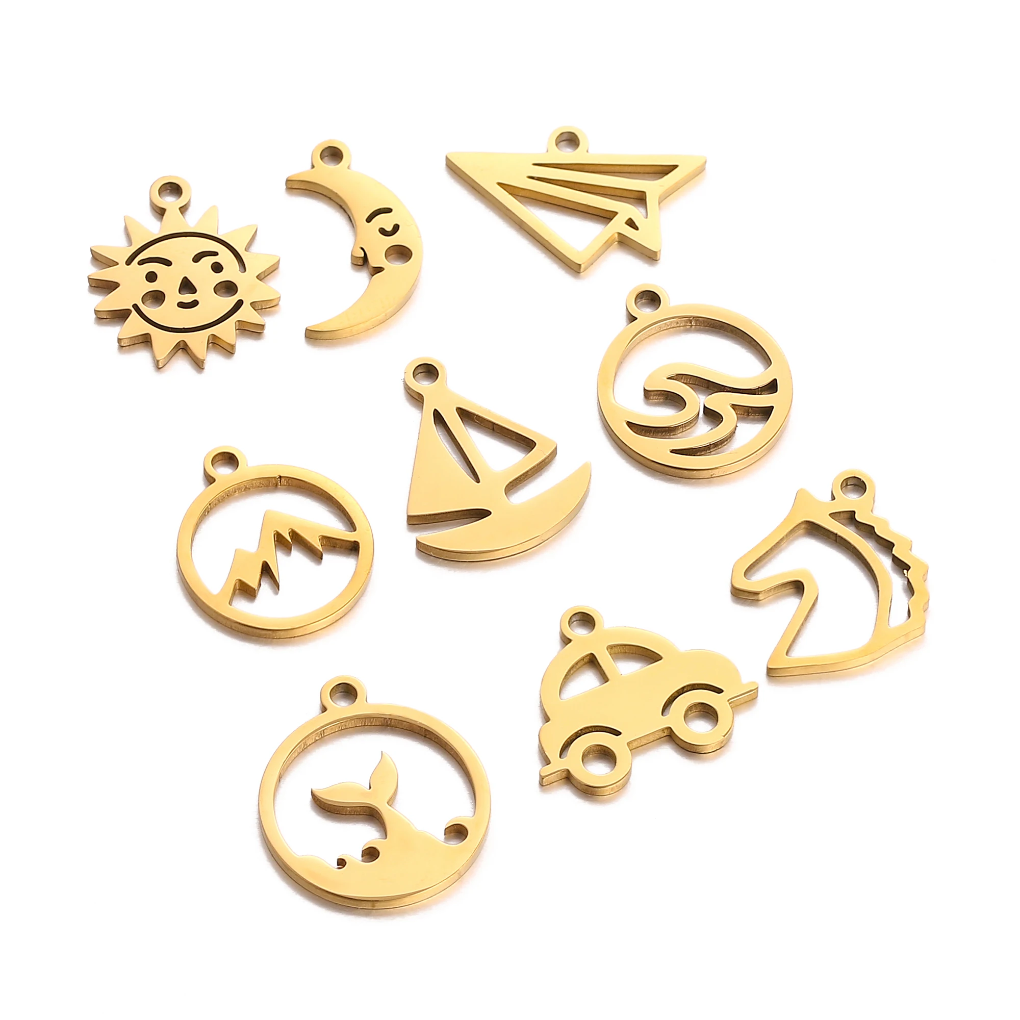 5 teile/los Schöne Sonne Mond & Berg & Meer & Segelboot & Auto & Fischschwanz Charms Für Schmuck Machen liefert DIY Halskette Ohrringe Armband – Detail 18