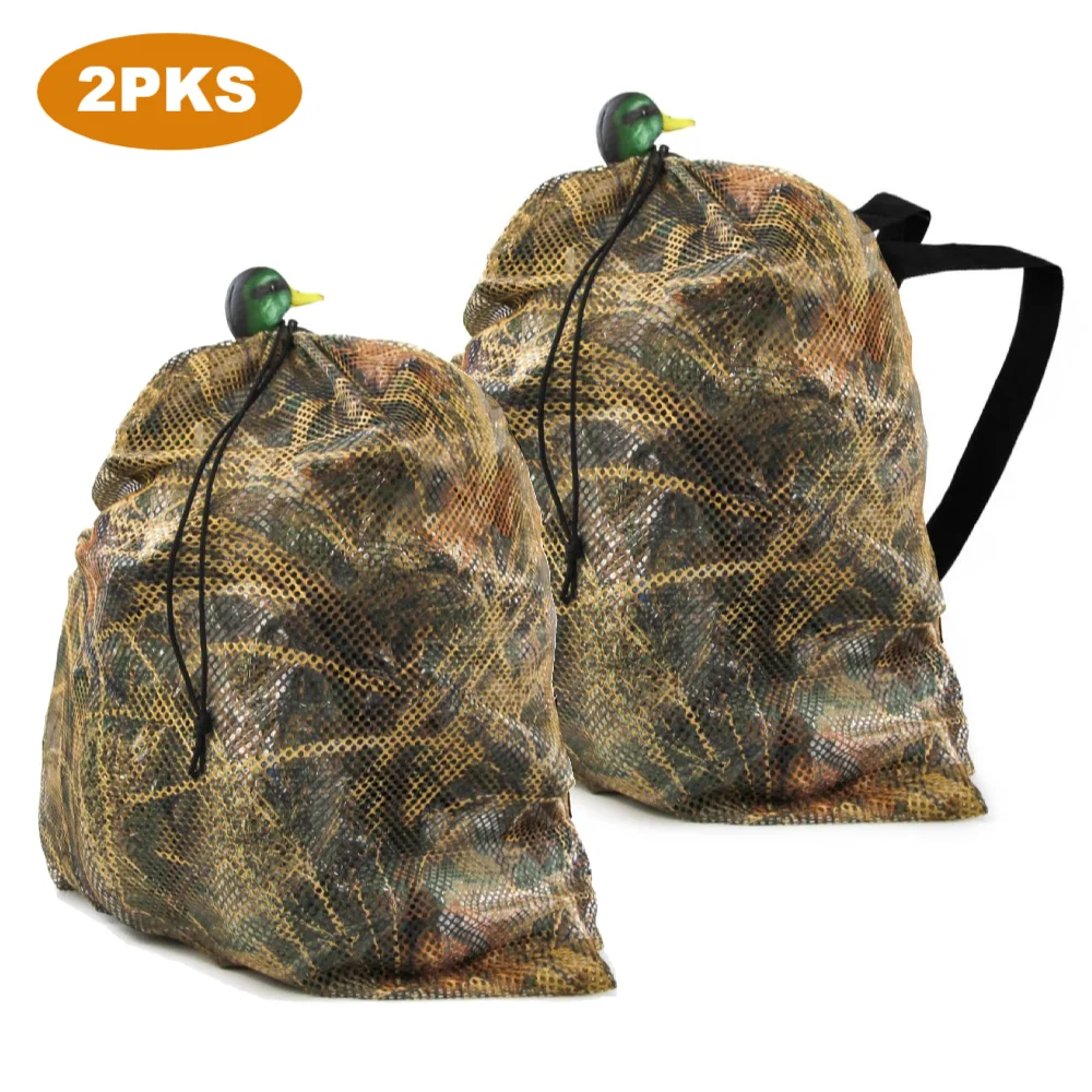 

GUGULUZA 2PCS Waterfowl Duck Mesh Decoy Bag w/ Shoulder Straps Pigeon/Goose Decoy Carrying Bait Bag Camouflage for Hunting