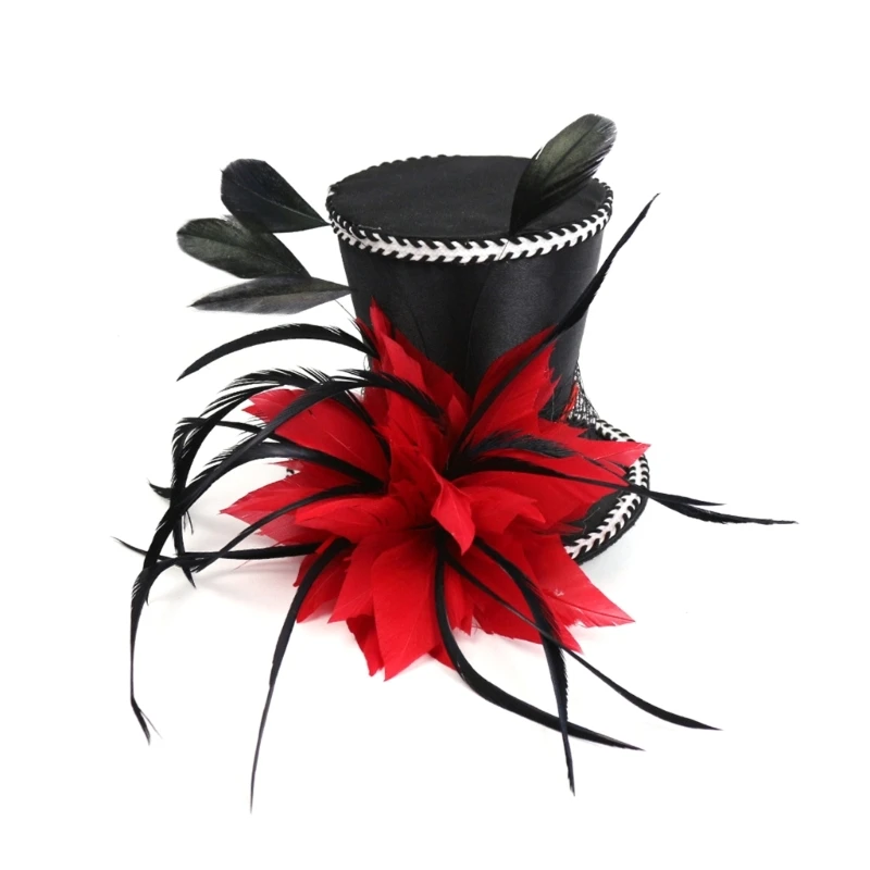 

Flower Feather Hat for Tea Party Women Fascinator Pillbox Cap Headdress