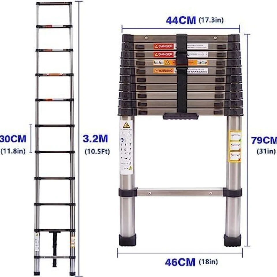 QUALIS Portable & Compact Aluminium Telescopic Ladder For Home And Outdoor Use| Foldable Extension Multipurpose Step Ladder With Safety Lock - View #12