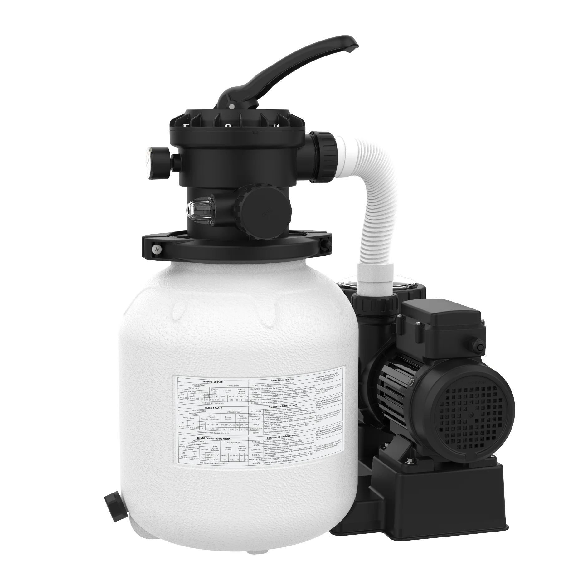 Above-ground pool sand filter pump plumbing compatible with intex pool w/o hose base and timer function