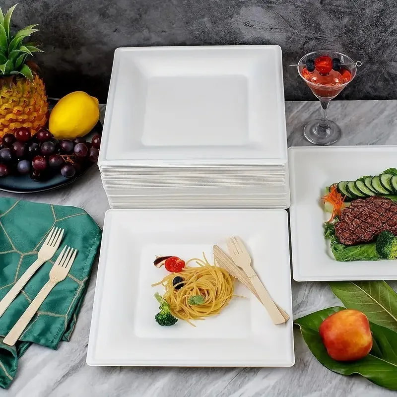 White Disposable Square Paper Plates Eco-friendly Paper Food Plates Barbecue Cake Dessert Party New Year Tableware 20PCS