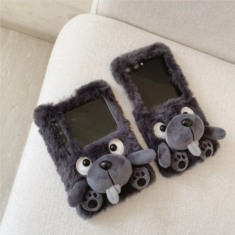 Japanese Korean Little Black Bear Plush Phone Case