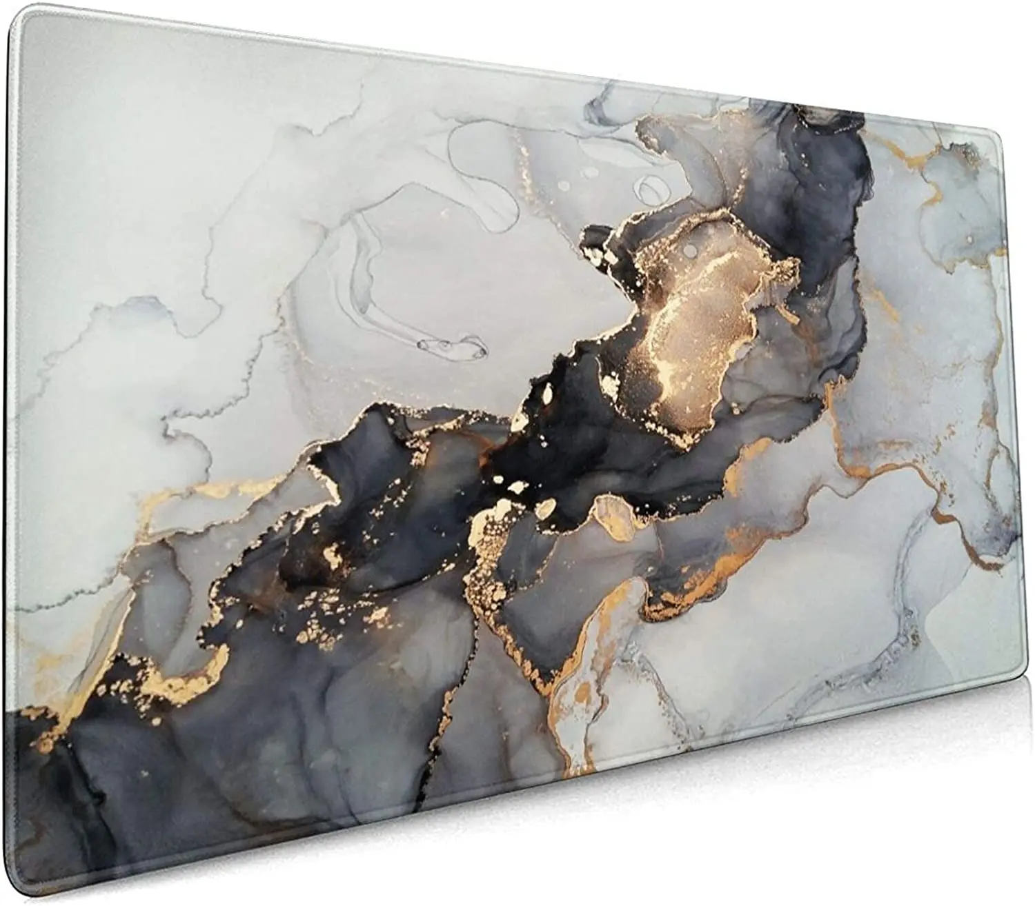 

Gold Marble XL with Stitched Edges Extended Waterproof Desk Pads Non-Slip Rubber Base Large Keyboard Mat Computer 35.4×15.7In