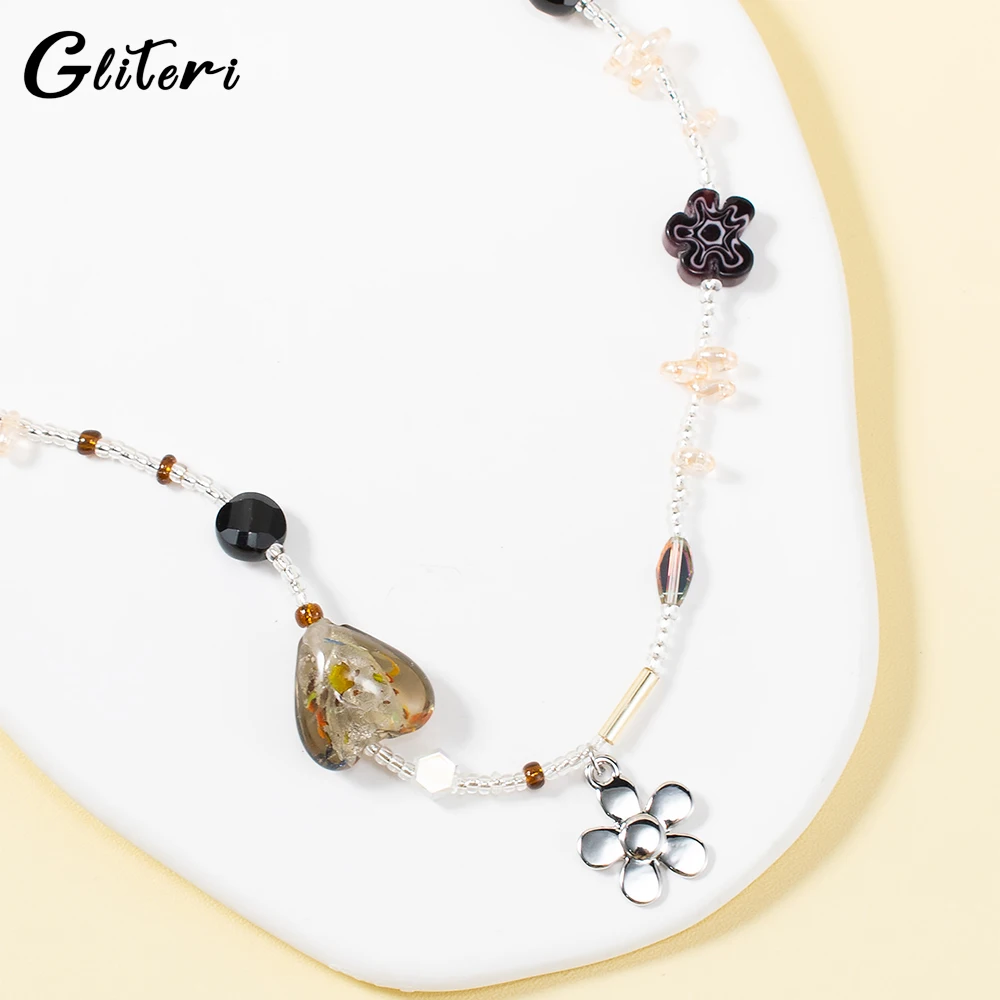 GEITERI INS Style Multi Element Crystal Heart Necklaces For Women Girls Geometric Cute Beads Clavicle Chain Choker Jewelry Party