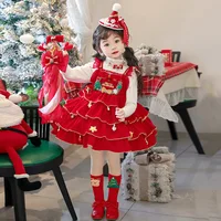 Christmas Girls Lolita Dress Vintage Lace Party Dress for Kids red Ruffled Tutu Skirt Princess Costume Outfit for Birthday