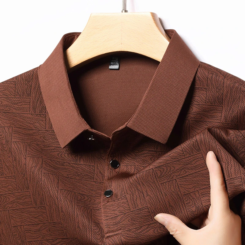 Neues Herren-Business-Casual-Langarmshirt, einfarbiges Poloshirt, modisches, atmungsaktives, bequemes, vielseitiges Top – Detail 6