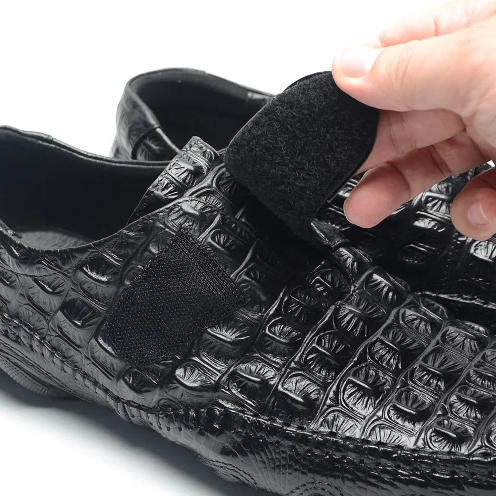 XEBOS Luxury Designer Original Brand Men Casual Shoes Soft Real Cow Leather Loafers Crocodile Pattern Embossed Velcro Monk Shoe 4