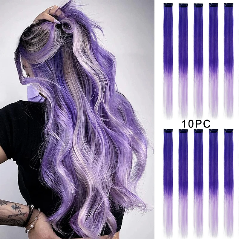 10PC Straight Ombre Colored Clip In Hair One Piece Long Synthetic Rainbow 22Inch Party Highlight Extensions For Women Kids Girls 10pc 1 0mm drill straight shank spiral drill high speed steel drill bit for iron steel aluminum wood processing drill bit tools