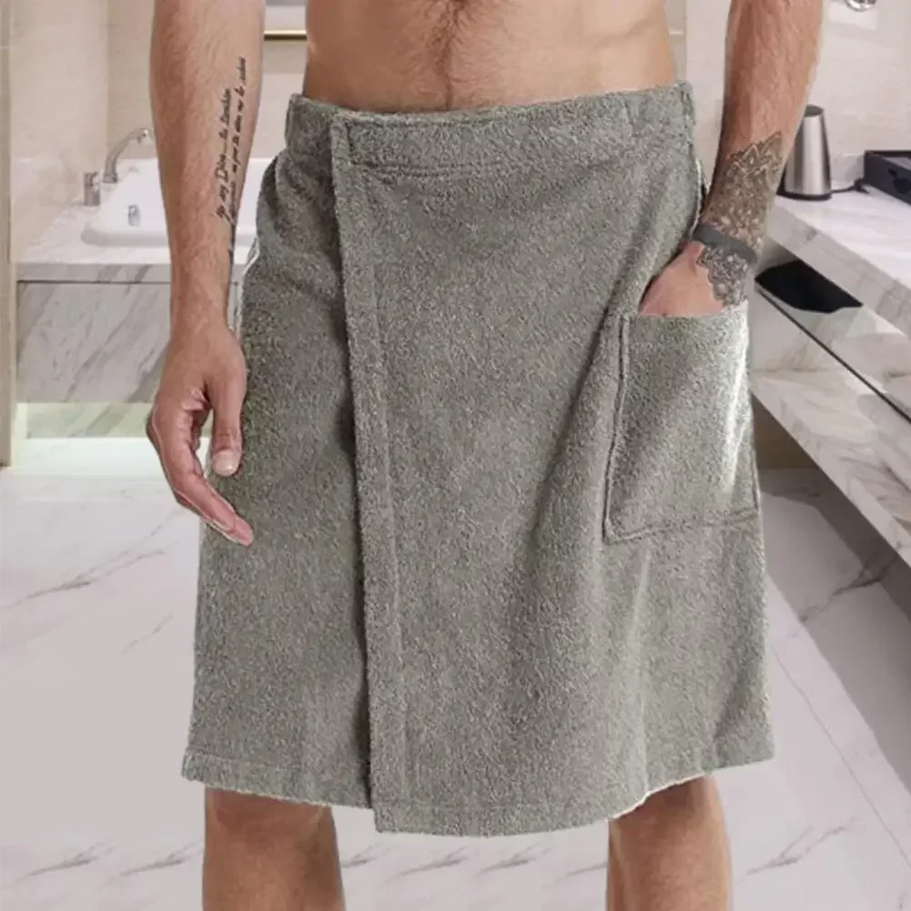 

Homewear Spa Gym Swimming Men Sports Bathrobe Nightgown Adjustable Pocket Towel Outdoor Male Elastic Bath Waist