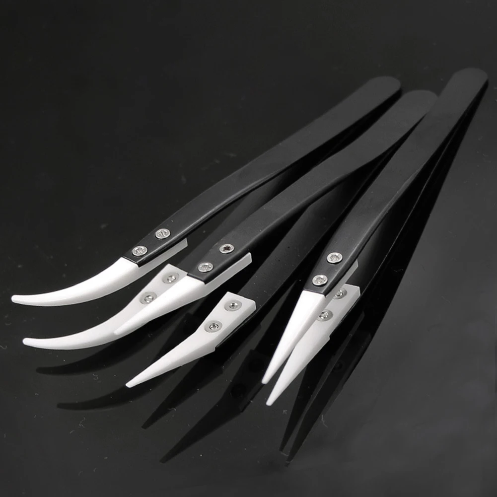 Forceps Tweezers Straight Pointed Anti-magnetic Ceramic Industrial Tweezers Single Small Elbow Stainless Steel