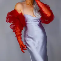 SMOKY GLOVES Lace Tulle Mesh Sheer 60" 150cm Long Ruched Puff Sleeves Dark Red Burgundy LLDLLNT