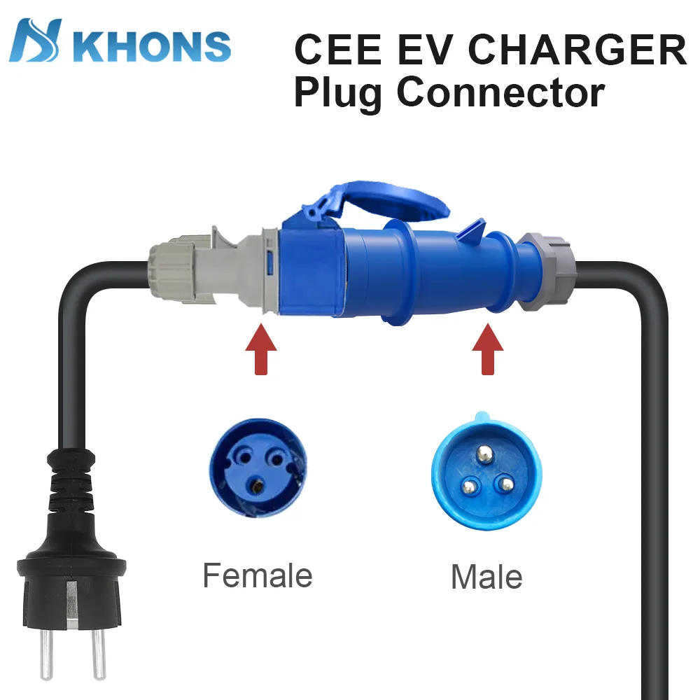 Khons ev ladegerät schuko stecker an cee rote buchse 32a 3-phasiger adapter blau cee 32a buchse 32a an schuko16a stecker – Detail 6