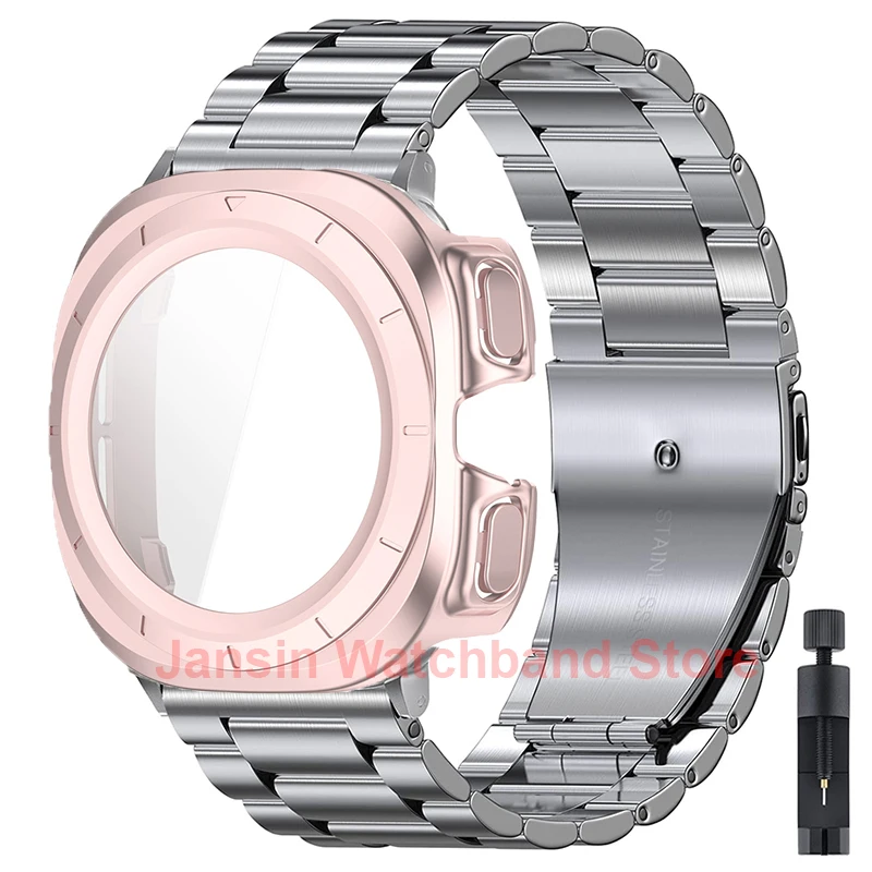 Premium Glass Case with Metal Strap - Stainless Steel Watch Band
