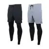 Men's Running Pants 2 In 1 Cropped Pants Compression Running Trousers Quick Dry Fitness Gym Leggings Training Bottoms 1