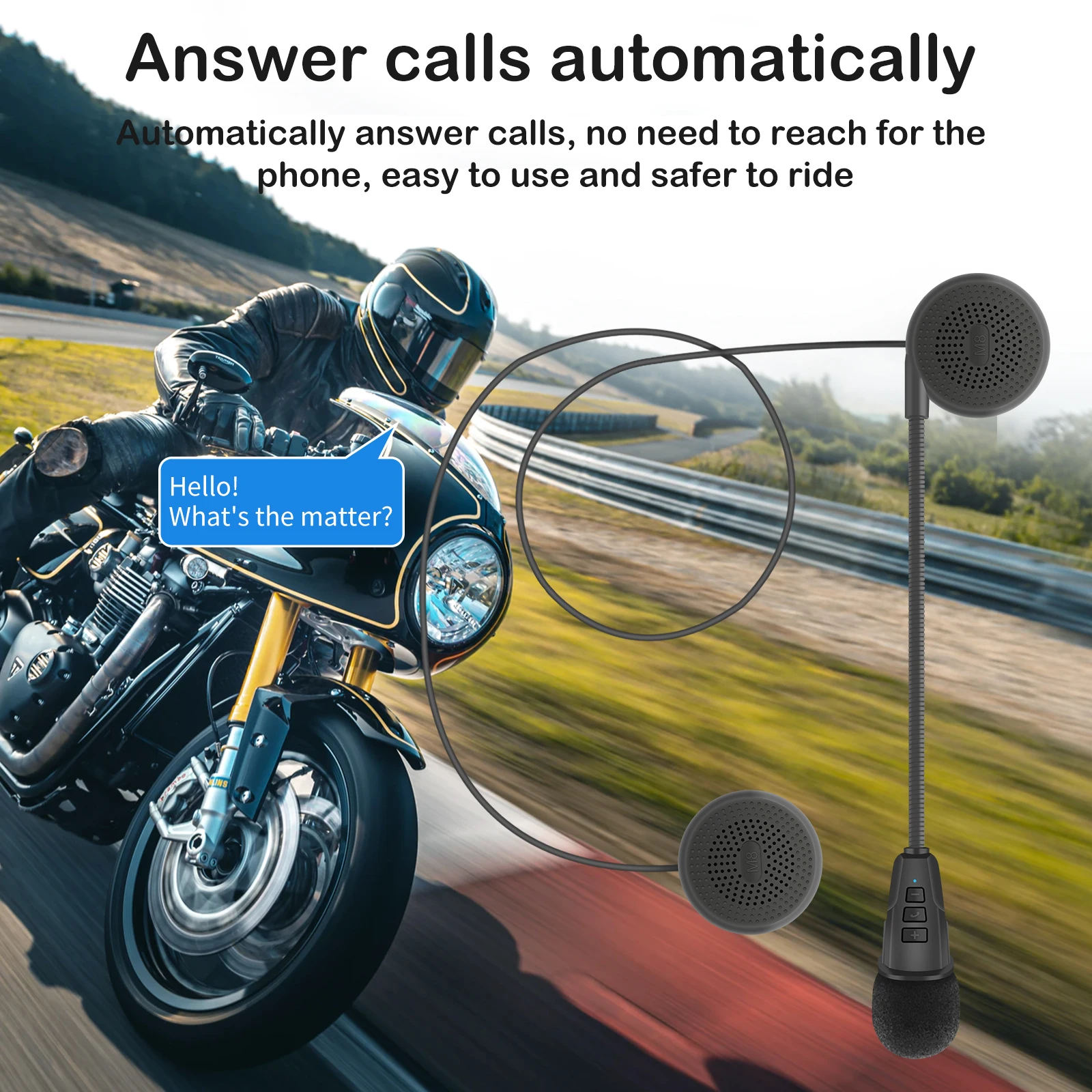 Motorcycle Intercom Helmet Interphone Headset Wireless Handsfree Call Kit Stereo Headphone Music Player Speaker Rechargeable