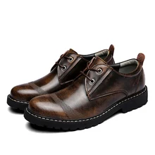 

Men's Cow Split New Fashion Casual Genuine Leather Shoes Male Handsewn Lace-up Loafers Breathable Low-heels British Leisure Shoe